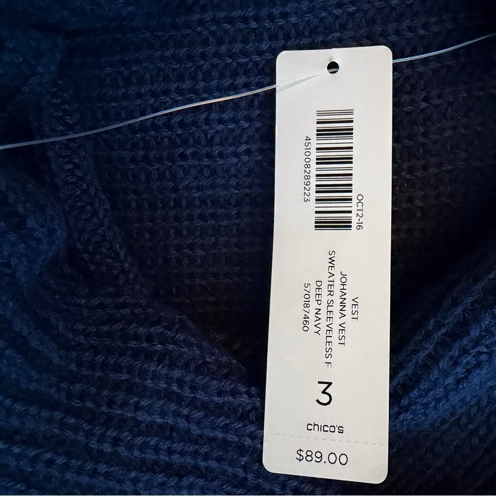 Chico’s Johanna Navy Sleeveless Sweater Vest Open Front Wool Blend Size 3 NWT - Picture 6 of 10